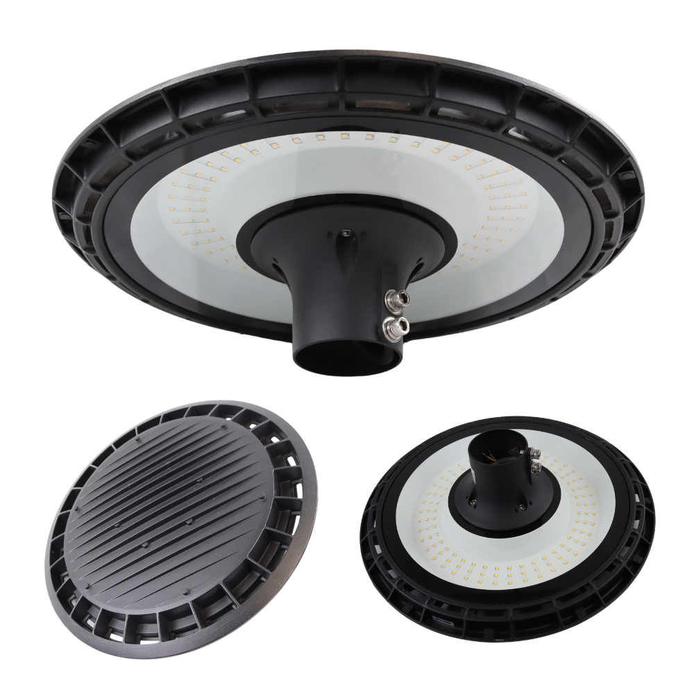 LED Straßenleuchte, rund, 90 W, 9000 lm, 3000 K (warmweiß), IP65, Parkanlage.