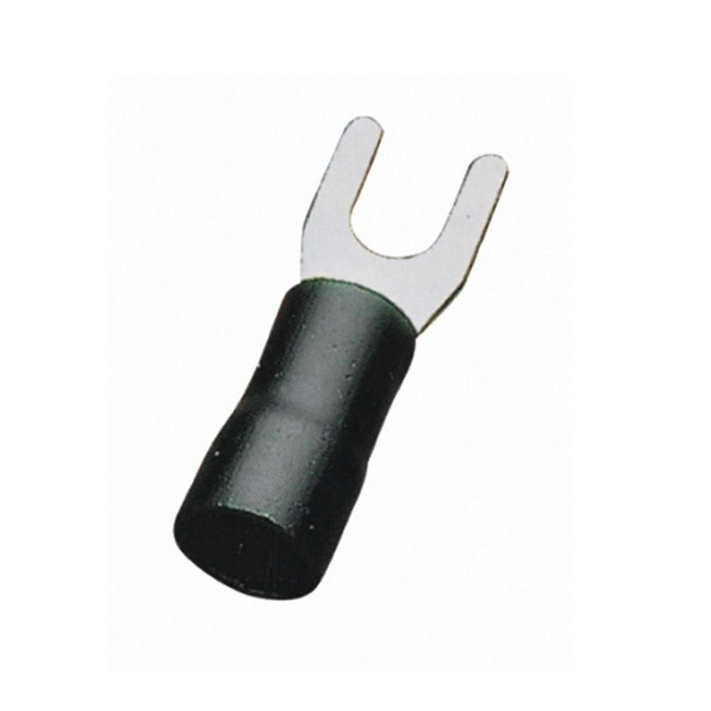 Gabel-Kabelschuhe, isoliert, 20 Stk., 1,25 - 4 mm², 21,7 x 6,4 x 4,3 mm, schwarz.