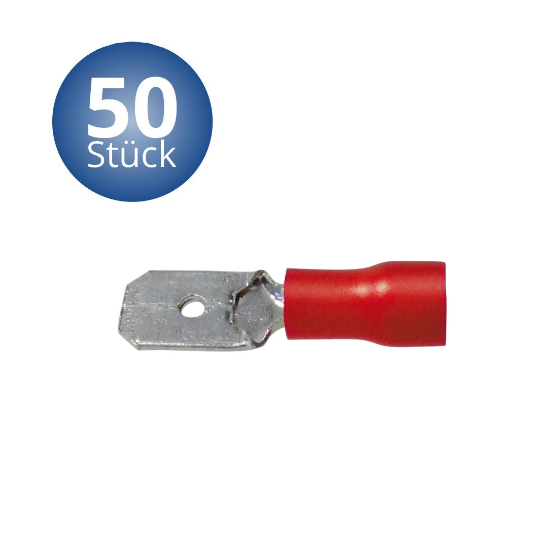 Flachstecker 0.8 x 6.35 mm 50 Stück Rot in Plastikbox.