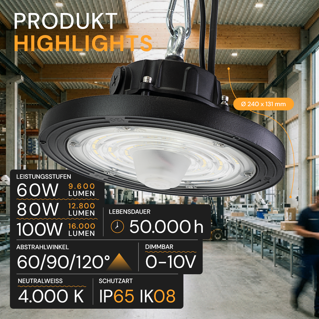 LED HighBay UFO, 100 W, 16000 lm, 4000 K (neutralweiß)