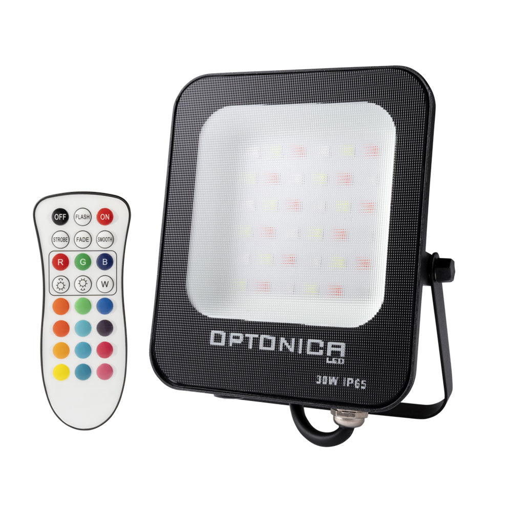 LED-SMD-Fluter mit Fernbedienung, 30 W, 2400 lm, IP65, RGB.