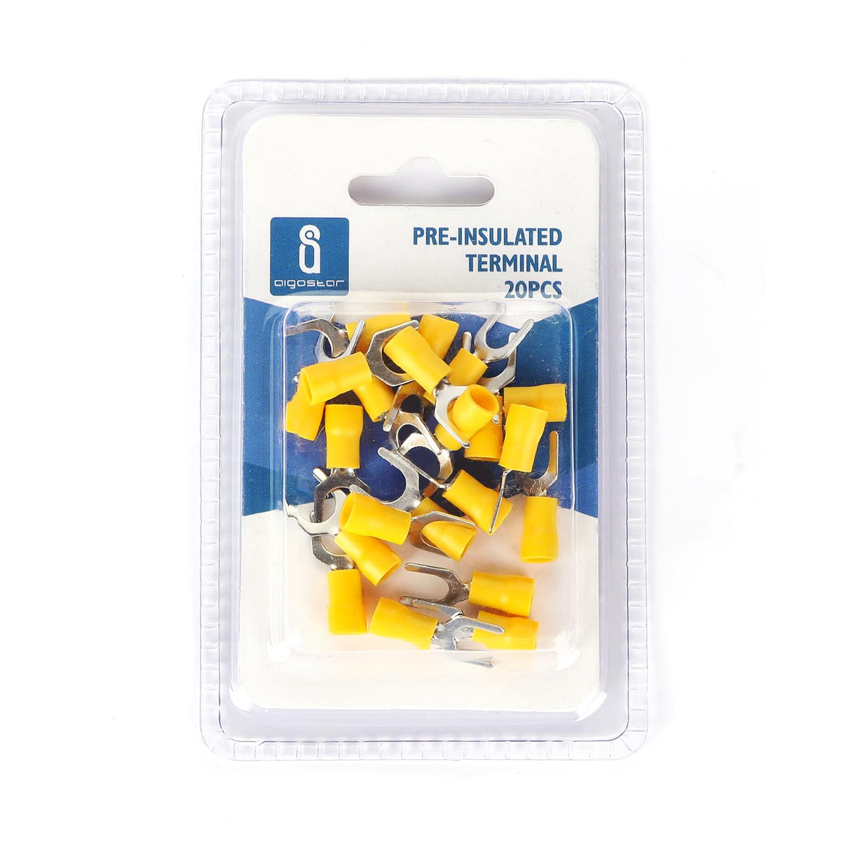 Gabel-Kabelschuhe, isoliert, 20 Stk., 2 - 6 mm², 21,7 x 10,5 x 4,9 mm, gelb.