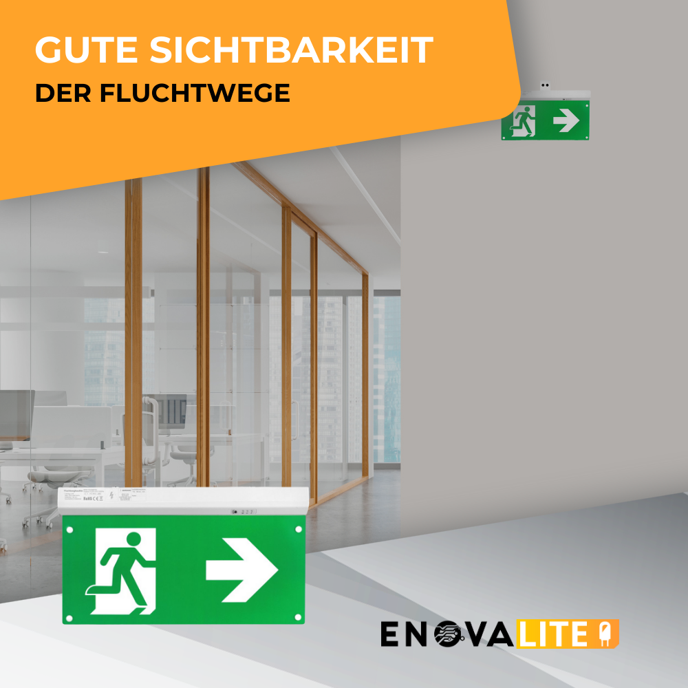 10er Pack LED-Fluchtwegleuchte 4in1, Notausgang mit Notstromeinheit, TEST-Funktion, Decken- und Wandmontage.