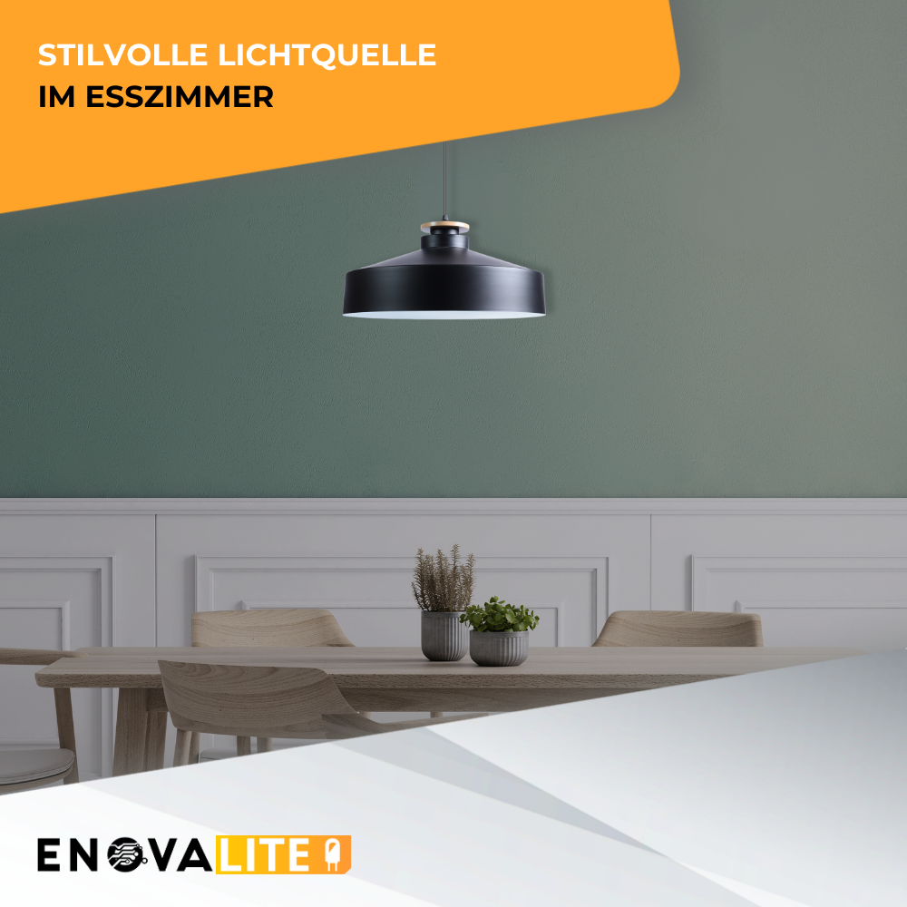 Elegante Pendelleuchte in Schwarz inkl E27-Filamentleuchtmittel, 7W/700lm, 2700K/warmweiß, runde Form, aus Stahl, E27-Fassung, IP20, Ø40 cm.