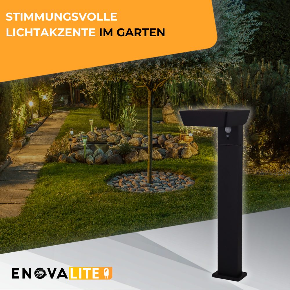 4er-Pack Solar Wegeleuchte mit PIR Sensor, eckig, 3000 K (warmweiß), 12 Stunden Leuchtzeit, 3 Lichtmodi, IP54-Wasserdicht, aus hochwertigem Aluminium.