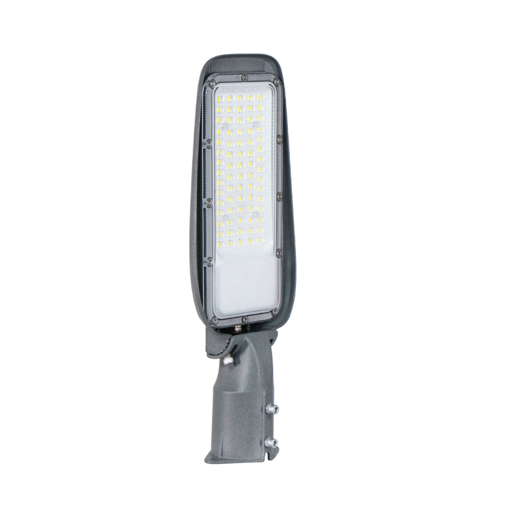 LED Straßenleuchte, 50 W, 3000 K (warmweiß), 5000 lm, grau, IP65, Wand- und Mastmontage.