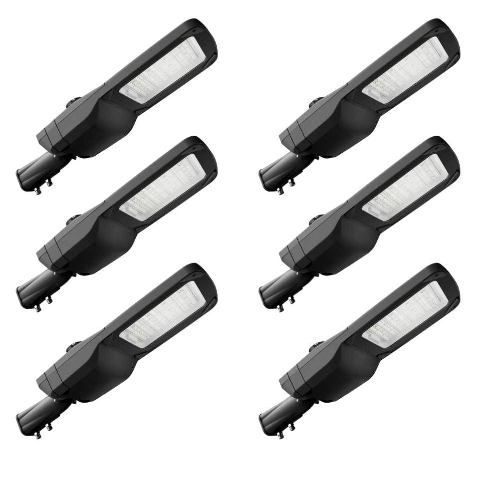 6er-Pack Profi LED-Straßenleuchte, 80 W, 12000 lm, 5000 K (neutralweiß), IP66, 0-10 V dimmbar.