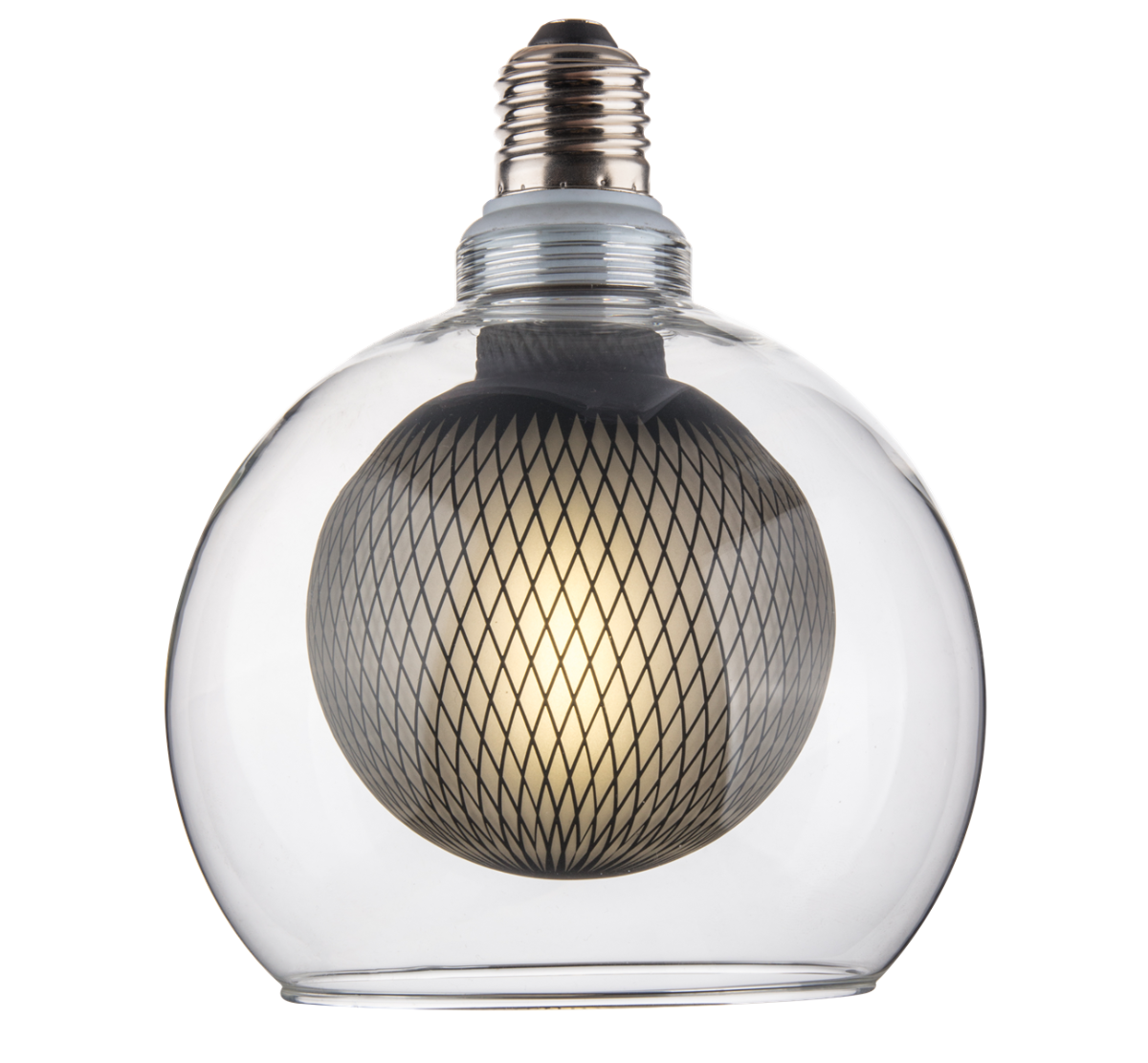 LED Filament Leuchtmittel BUBBLE MESH, inkl schwarzer E27-Fassung mit Textilkabel, 1,5m, 4W, 470lm, 2700K, dimmbar.