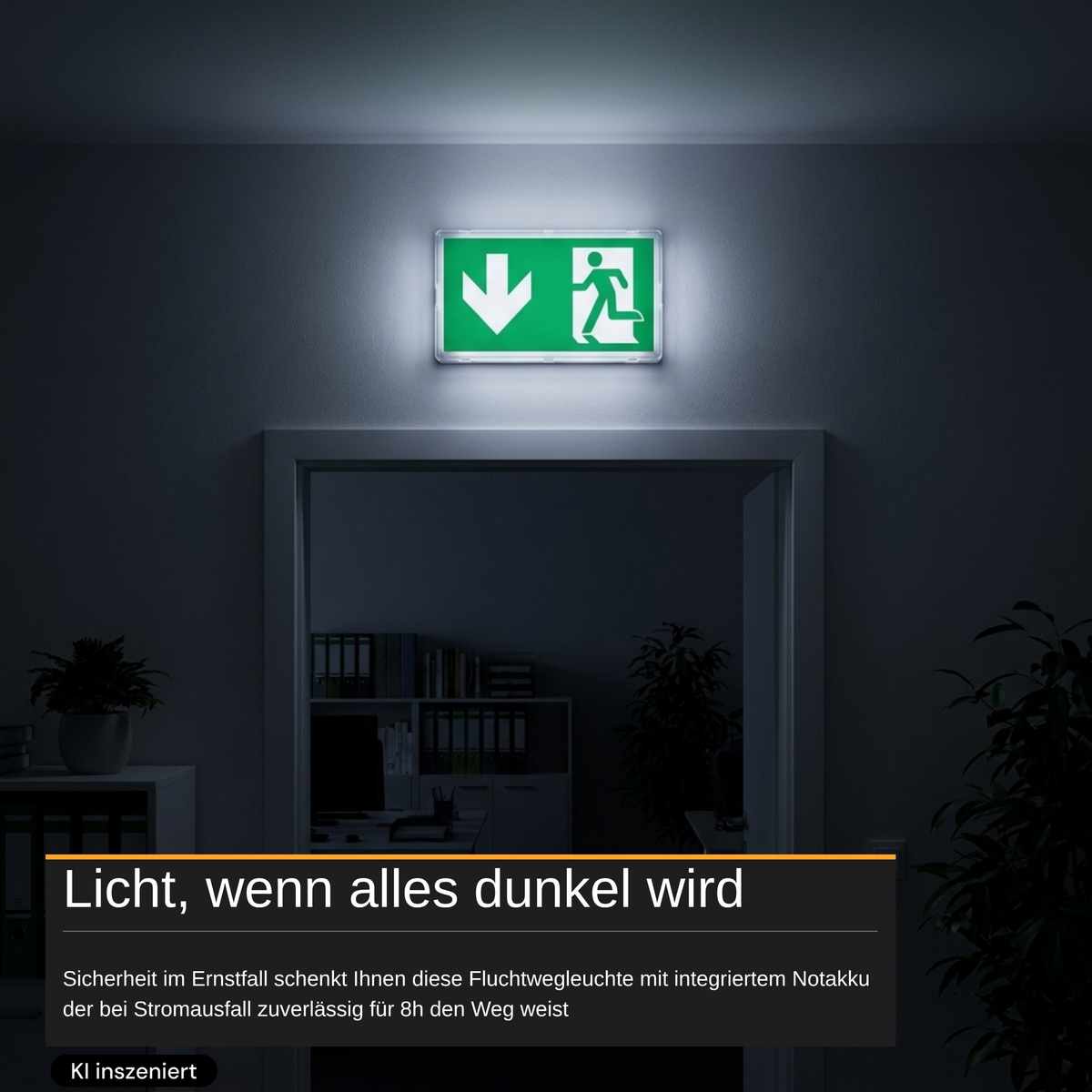 LED-Fluchtwegleuchte mit 8h Notstromakku, TEST-Funktion, Dauer- & Notbetrieb, IP65
