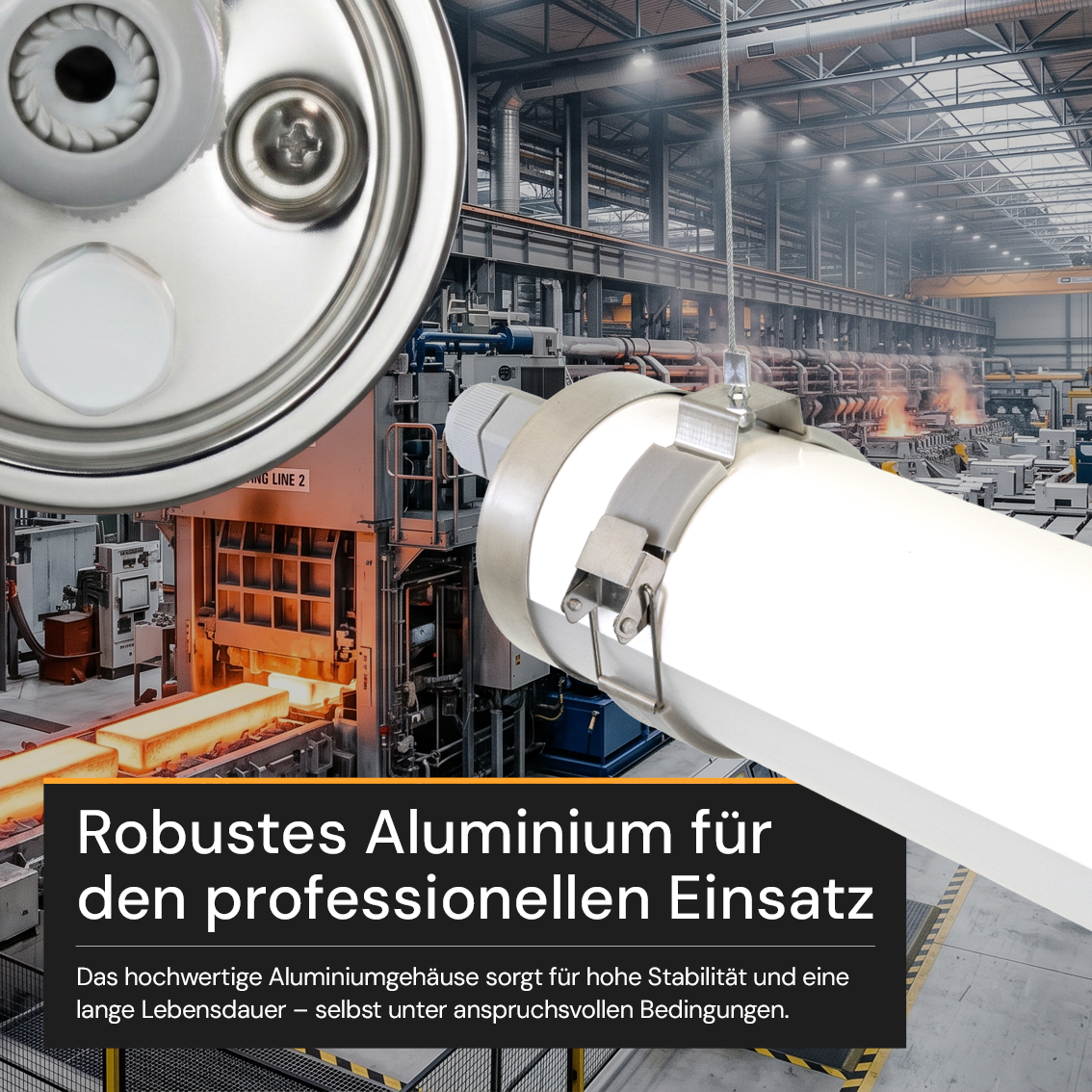 LED-Feuchtraumleuchte, 60 cm, 18 W, 2520 lm, 4000 K, IP69K, ammoniakbeständig, Brandschutz, durchschleifbar, Rohrleuchte.