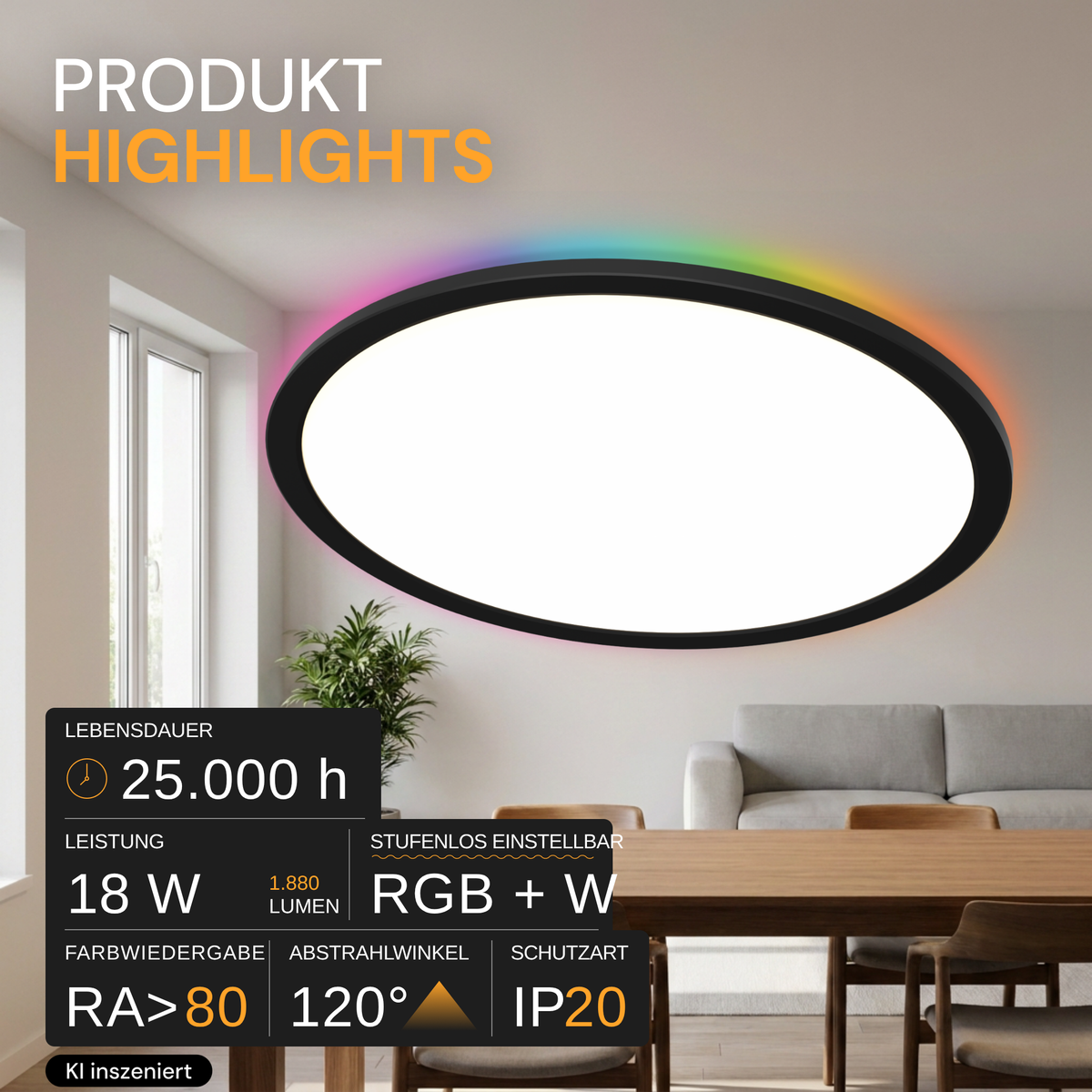 Smartes RGB Panel, 18 W, 1880 lm, CCT dimmbar