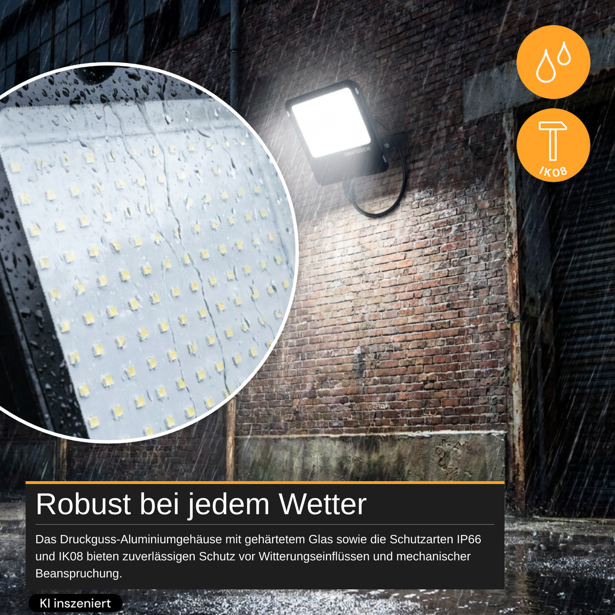 LED Fluter PRO mit einstellbarer Leistung (100 W / 80 W / 60 W), 4000 K, bis zu 15.000 lm, IP66, IK08, 0–10 V dimmbar, inkl. Quick-Anschluss