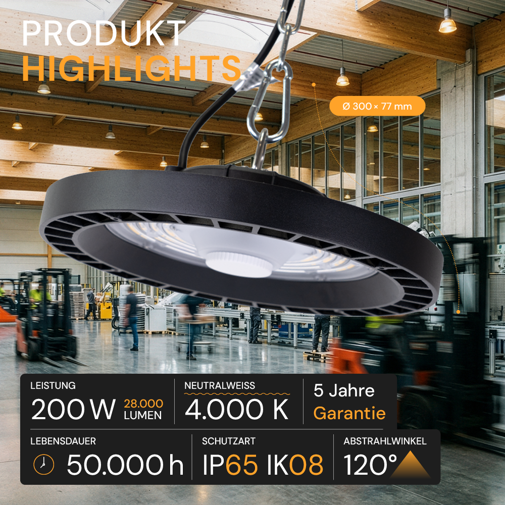 LED-HighBay, UFO, 200 W, 28000 lm, 4000 K (neutralweiß), IP65,LIFUD, LUMILEDS LEDs