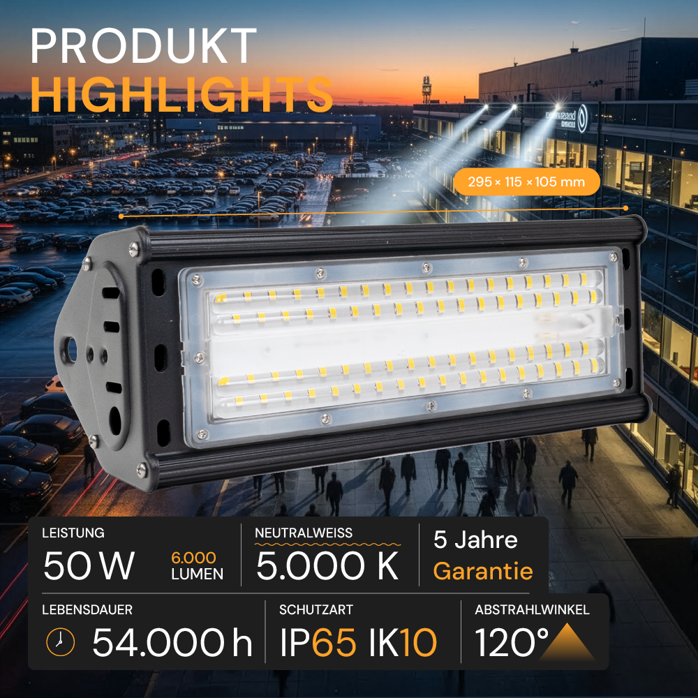 4er Pack LED HighBay Linear, 50 W, 6000 lm, 5000 K, IP65