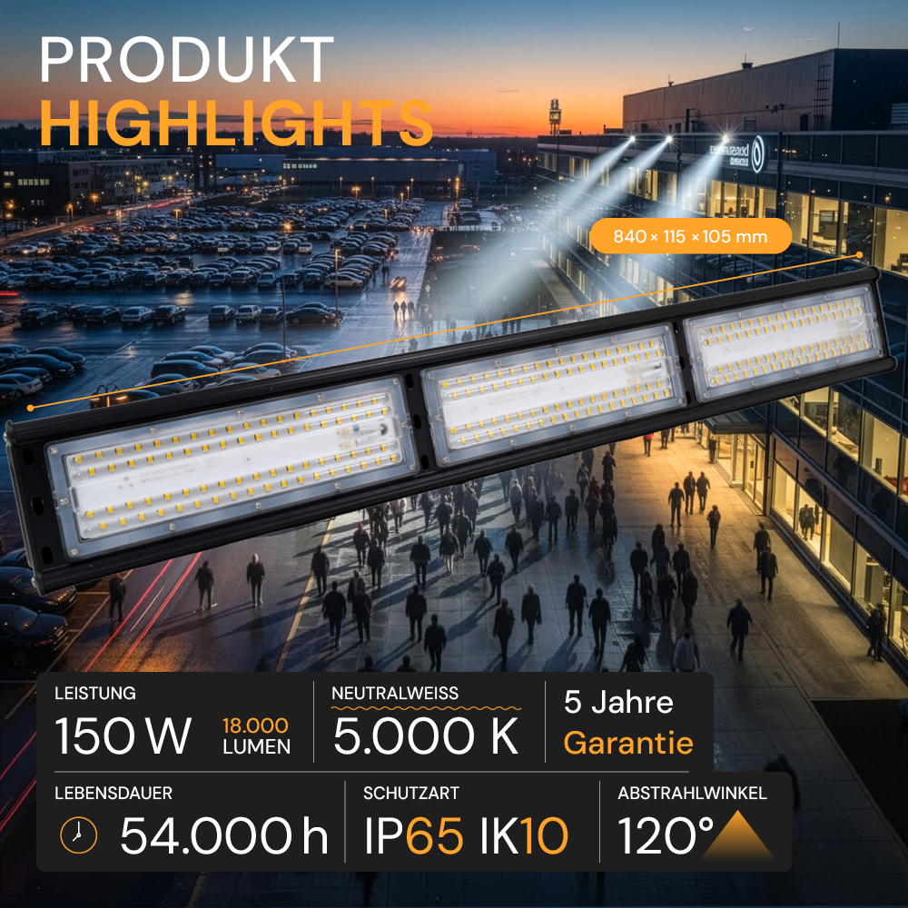 4er Pack LED HighBay Linear, 150 W, 18000 lm, 5000 K (neutralweiß)