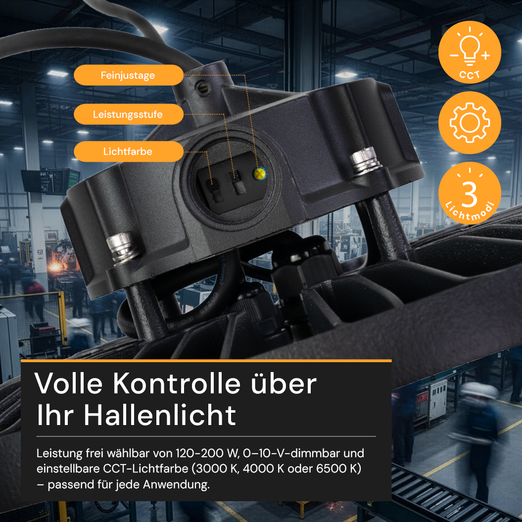 LED HighBay UFO, 200 W, 32000 lm, CCT (warm-/neutral-/kaltweiß)