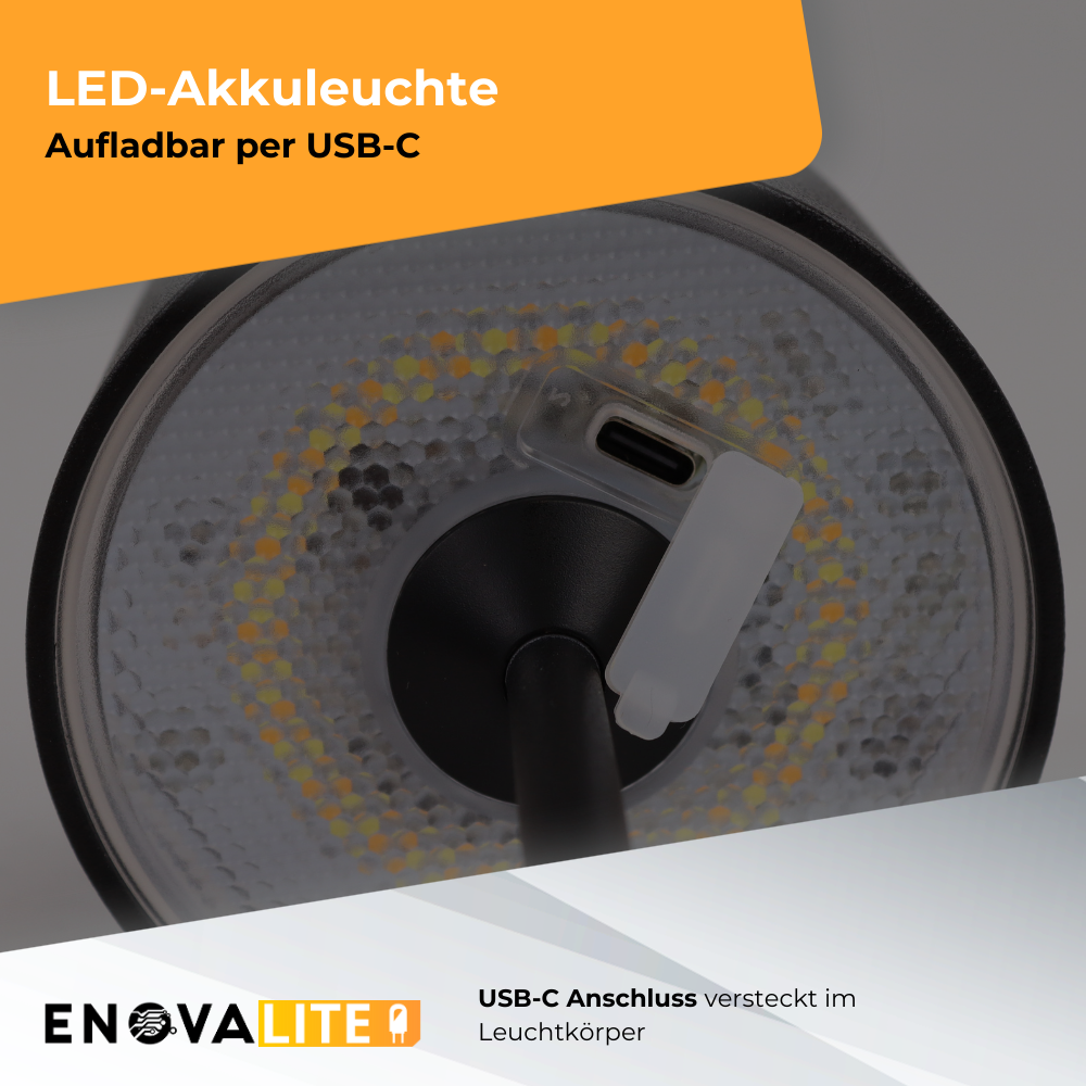LED-Tischleuchte mit Akku, Up- & Downlight, Dimm- & CCT-Funktion, grau, wiederaufladbar, Innen und Außenbereich, IP44, USB-C.