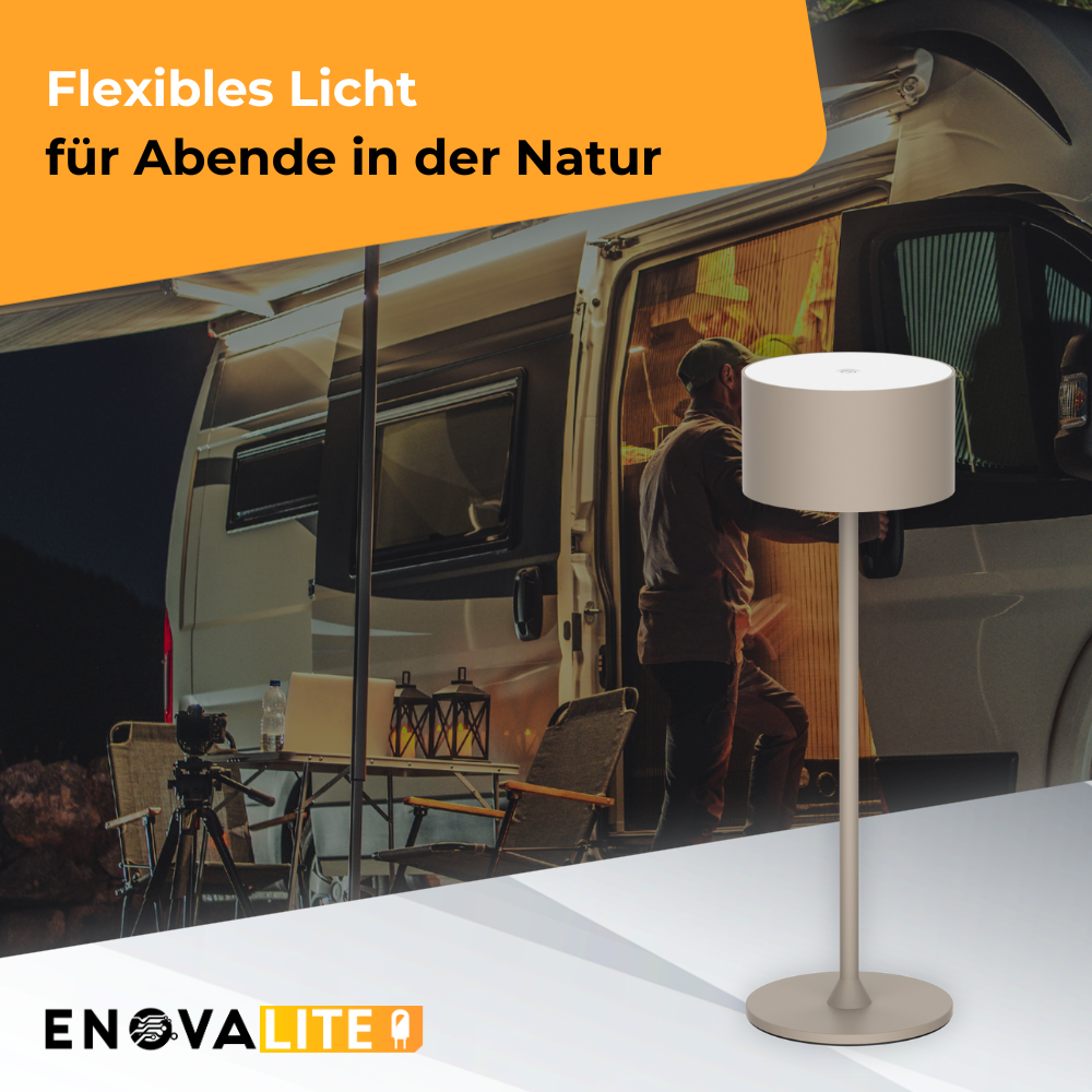 3er Set LED-Tischleuchte mit Akku, inkl Ladestation, Up- & Downlight, Dimm- & CCT-Funktion, sandfarben, wiederaufladbar, Innen und Außenbereich, IP44, USB-C.