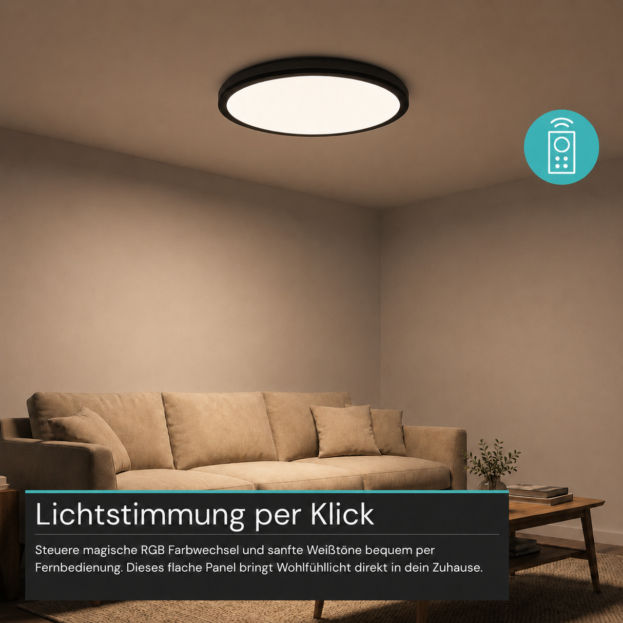 RGB Panel Up&Down, 15W, 1550lm, IP44, ø283x28mm, 3000-6500 K (CCT), dimmbar, schwarz