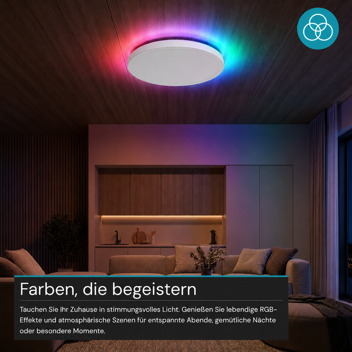 RGB Panel Up&Down, 15W, 1550lm, IP44, ø283x28mm, 3000-6500K (CCT), dimmbar, weiß