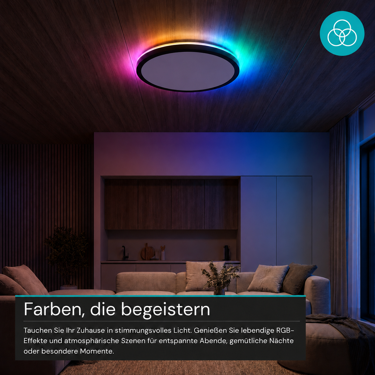 RGB Panel Up&Down, 15W, 1550lm, IP44, ø283x28mm, 3000-6500 K (CCT), dimmbar, schwarz