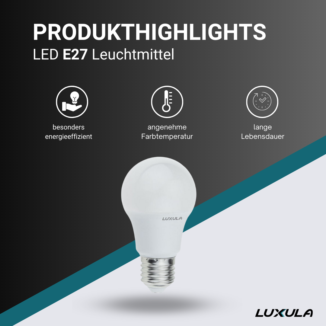 10er Pack LED Leuchtmittel E27, A60, 9W, 835lm, 2700K warmweiß.