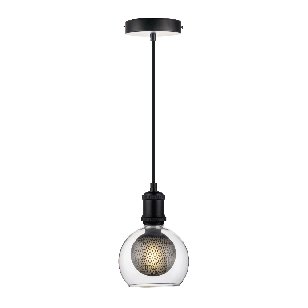 LED Filament Leuchtmittel BUBBLE MESH, inkl schwarzer E27-Fassung mit Textilkabel, 1,5m, 4W, 470lm, 2700K, dimmbar.