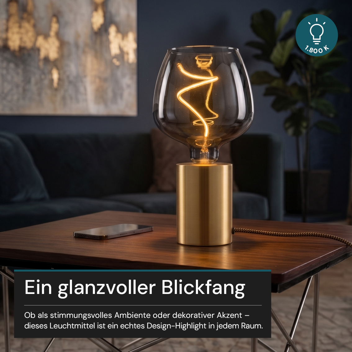 LED Filament Leuchtmittel, Bulbous, BN9, E27, 4W, 120 lm, 1800K, dimmbar.