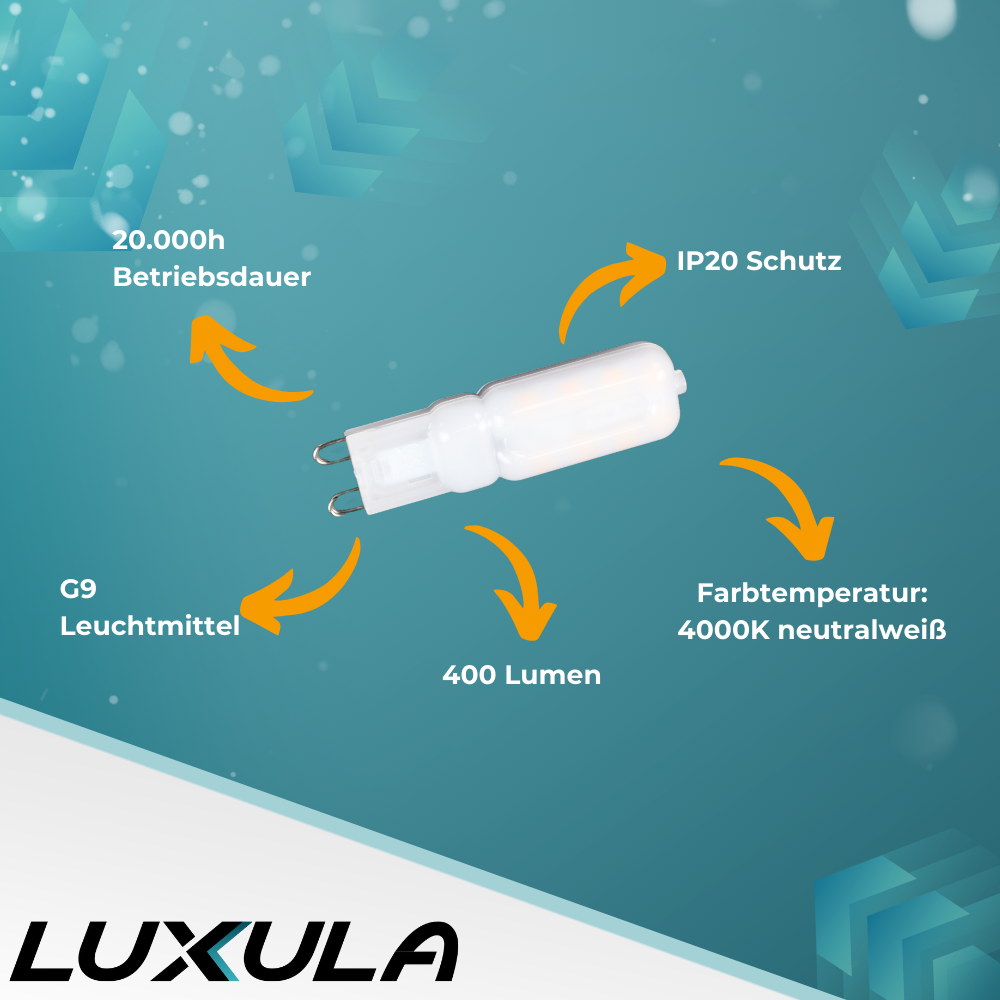 LED-Leuchtmittel, G9, 4 W, 400 lm, 4000 K (neutralweiß), 240°, AC 220-240V.