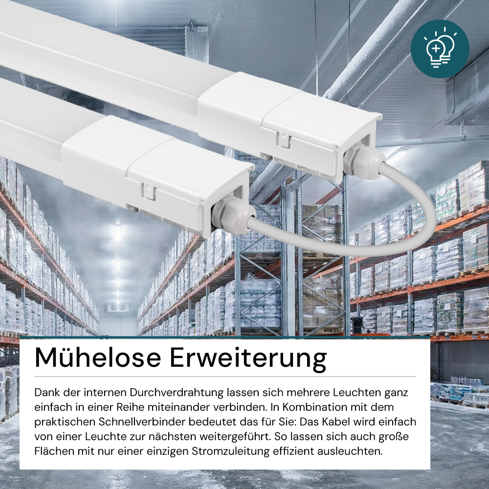 5er Pack LED Feuchtraumleuchte, 75 cm, 16 W, 1760 lm, 4000 K (neutralweiß), IP66, durchschleifbar, Fast Connector