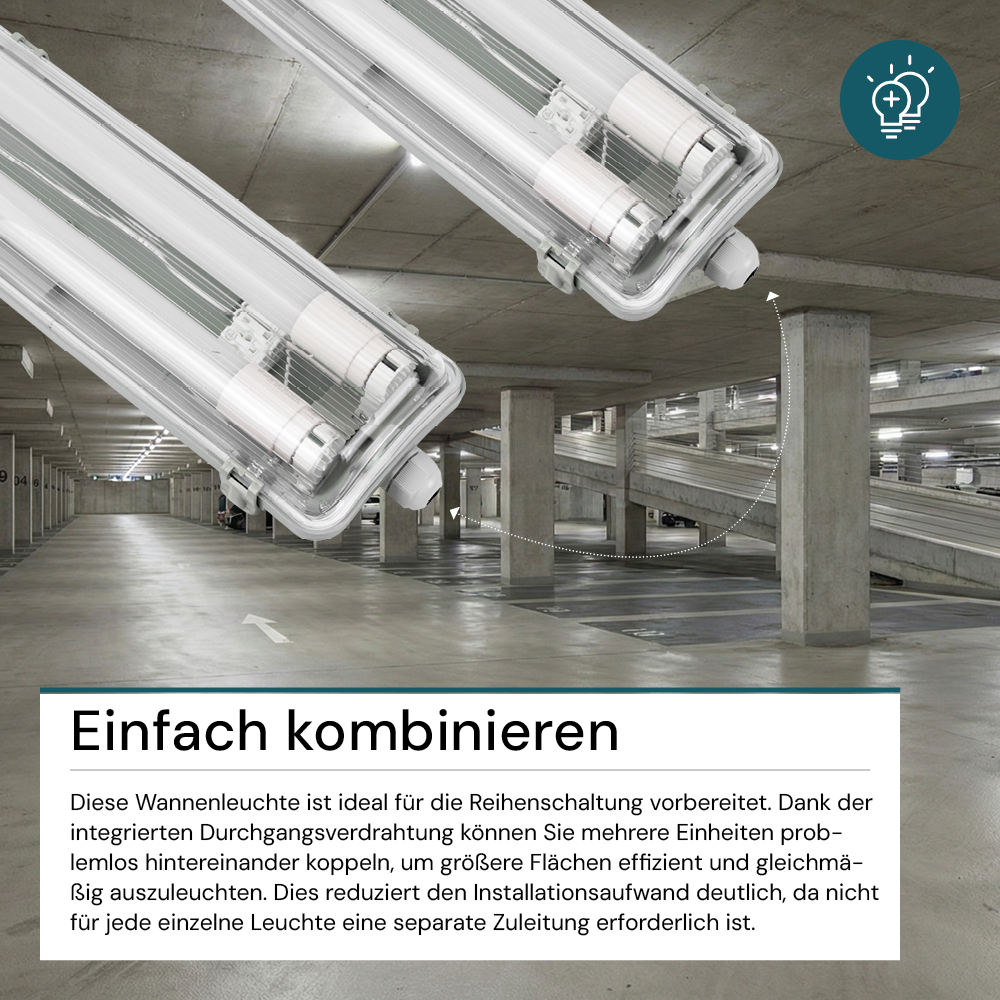 10er Pack LED Wannenleuchte 120cm, inkl 2x18W LED-Röhren T8, 4000K, IP65, IK08