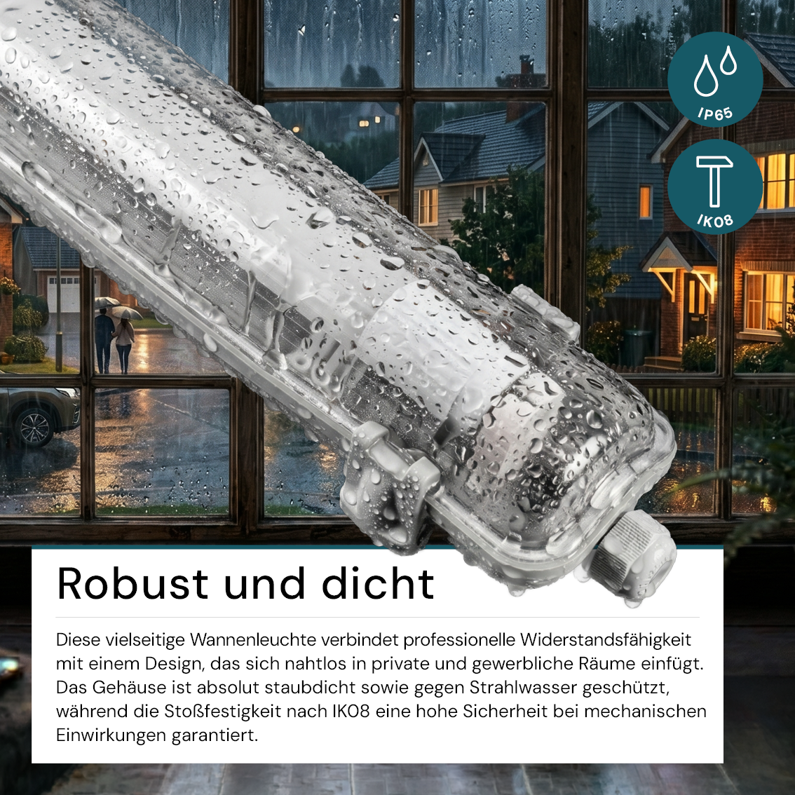 LED Wannenleuchte 120 cm, inkl 1x18W LED-Röhren T8, 4000K, IP65, IK08.