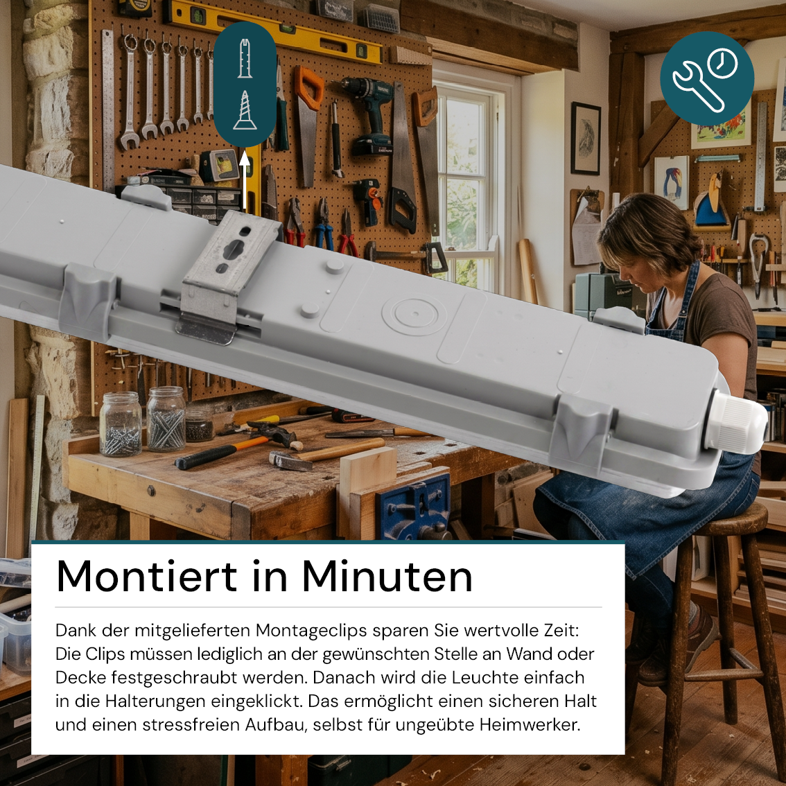 LED Wannenleuchte 120 cm, inkl 1x18W LED-Röhren T8, 4000K, IP65, IK08.