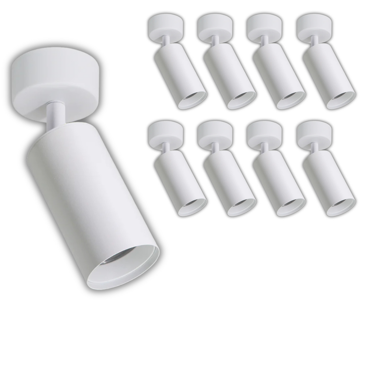 9er Pack Schwenkbarer LED Aufbauspot mit GU10 Fassung, weiß, IP20, Aluminium.