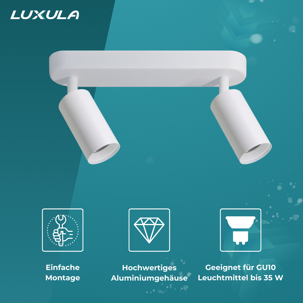 6er Pack Schwenkbarer LED Aufbauspot mit GU10 Fassung, 2-flammig, weiß, IP20, Aluminium.