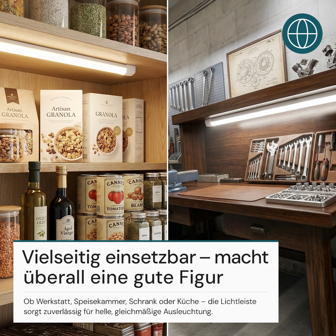 LED Unterbauleuchte, 150 cm, 45 W, 4850 lm, 3000-4000-6500 K, IP20, Lichtfarbe einstellbar, mit Anschlussblock, weiß