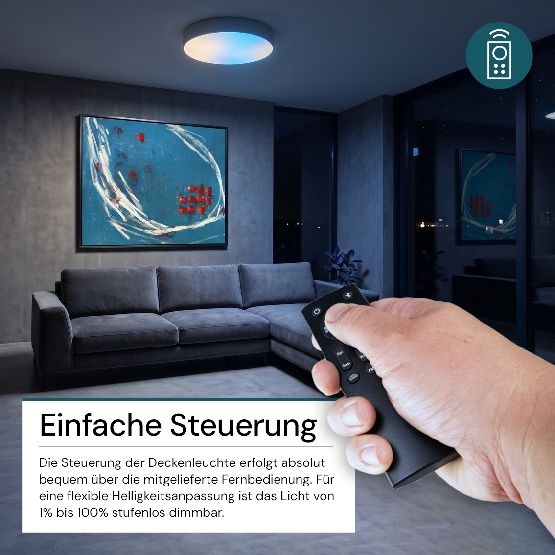 LED Sky Light, Deckenleuchte, Full Spectrum, 60W, 4800lm, IP20, ø400x40mm, 1800-12000K (CCT), weiß