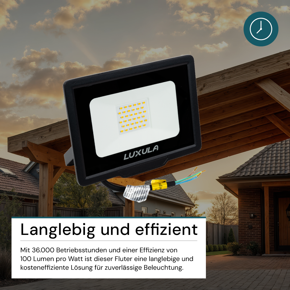 LED-Fluter, 30 W, 4000 K (neutralweiß), 3000 lm, schwarz, IP65.