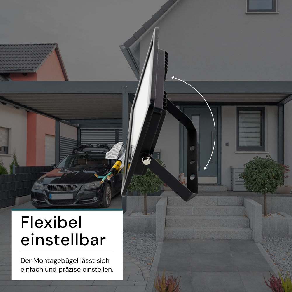 LED-Fluter, 30 W, 3000 K (warmweiß), 3000 lm, schwarz, IP65.