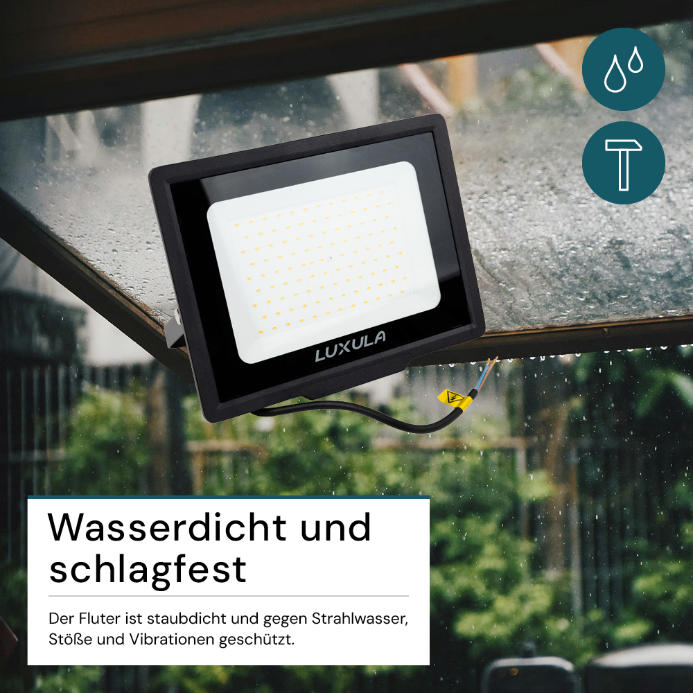 2er Pack LED-Fluter, 100 W, 4000 K (neutralweiß), 10000 lm, schwarz, IP65.