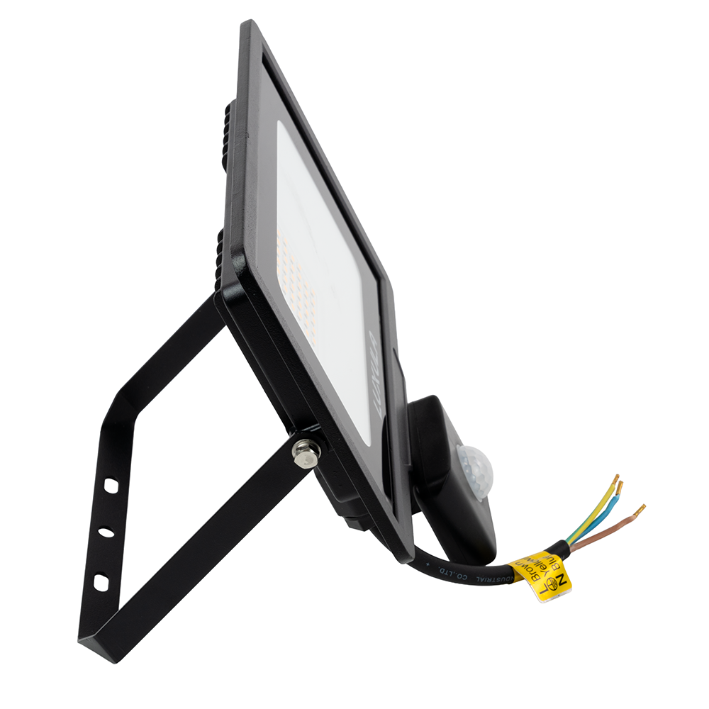LED-Fluter mit Bewegungsmelder, 30 W, 3000 K (warmweiß), 3000 lm, schwarz, IP65.