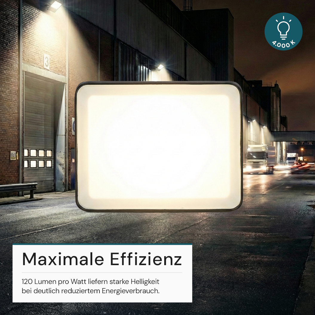 LED-Fluter, BeamPlug, 50 W, 4000 K (neutralweiß), 6000 lm, schwarz, energiesparend, verstellbare Leuchtrichtung, Plug-In Sensor Vorrichtung, IP65 Kabelverbinder, Wand- & Eckmontage