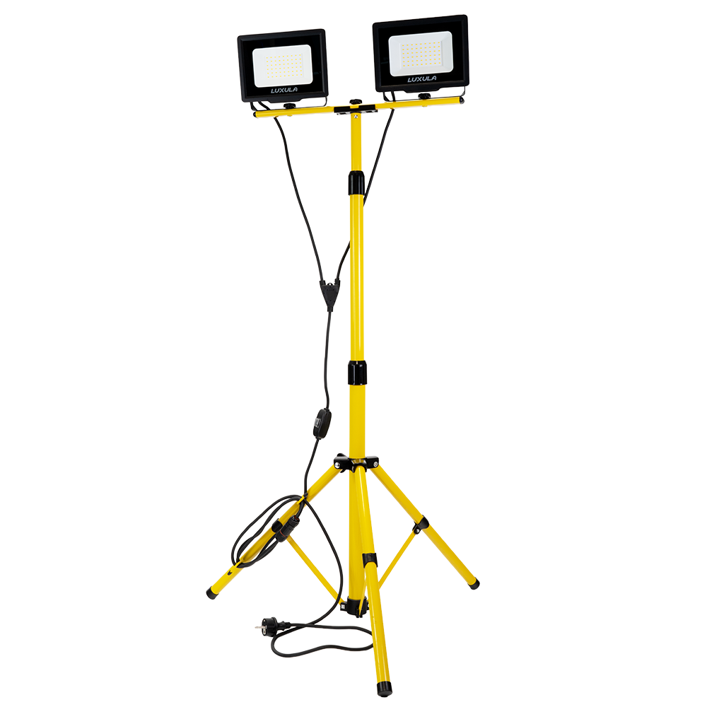 LED Baustrahler mit Stativ, 2x 50 W, 4000 K (neutralweiß), 10000 lm, IP65, Schutzkontaktstecker, Ein/Aus-Schalter