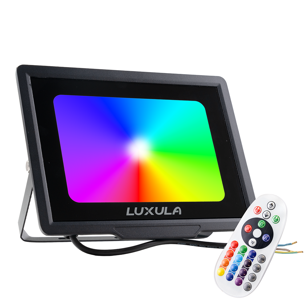 RGB LED-Fluter, 50 W, schwarz, IP65, mit Fernbedienung, RGBW-Farbwechsel