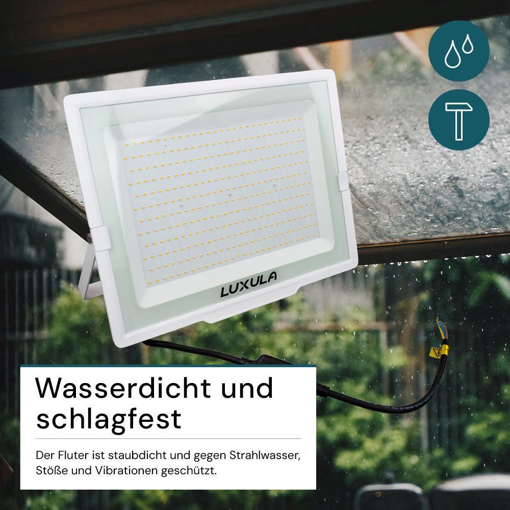 2er Pack LED-Fluter, 300 W, 4000 K (neutralweiß), 30000 lm, weiß, IP65.