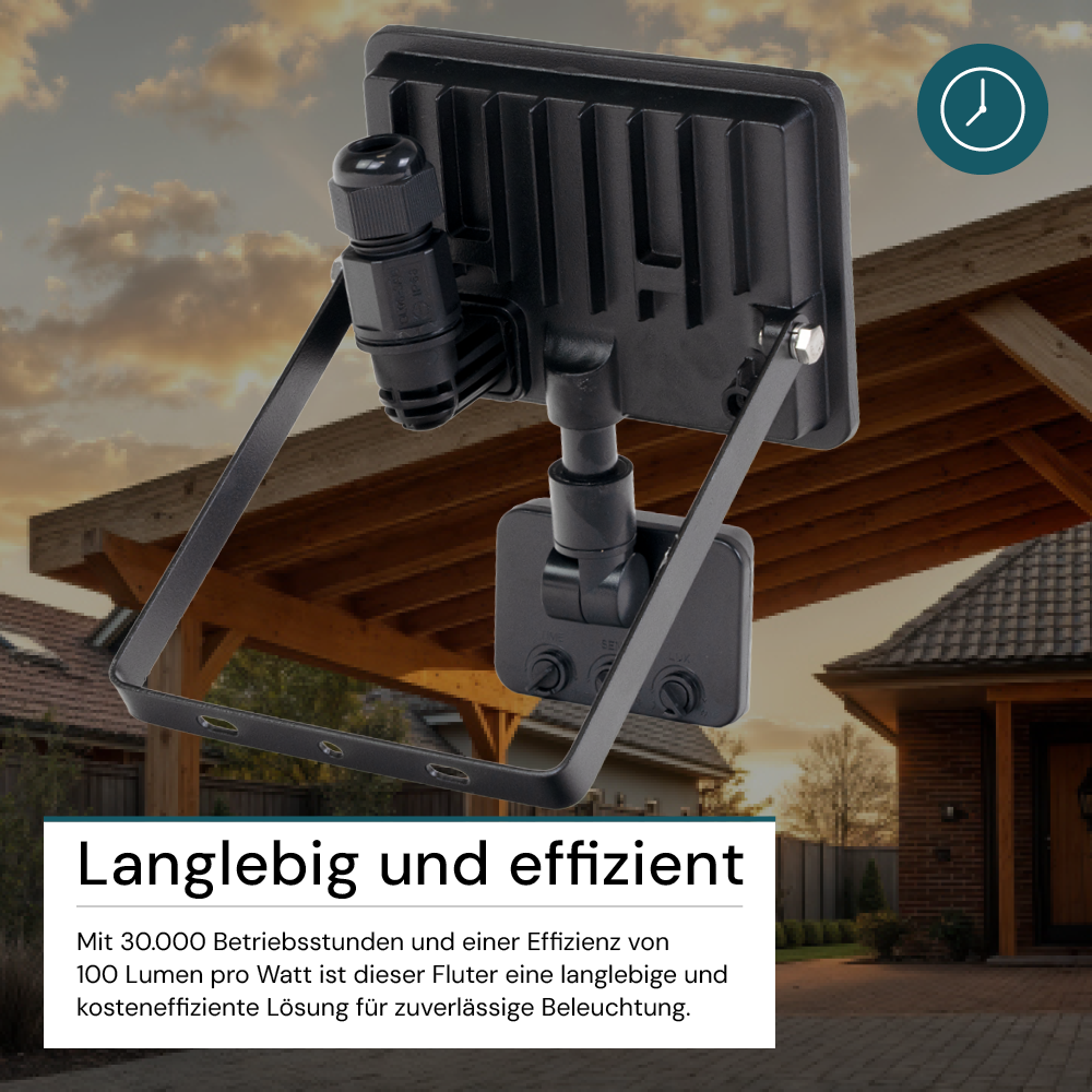 LED-Fluter mit Schnellverbinder & Bewegungsmelder, rahmenloses Design, 50 W, 4000 K (neutralweiß), 5000 lm, IP44