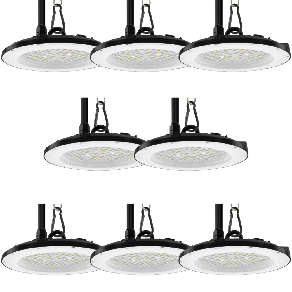 8er Pack LED-HighBay, UFO, 150 W, 15000 lm, 5000 K (neutralweiß), IP65, EPISTAR.
