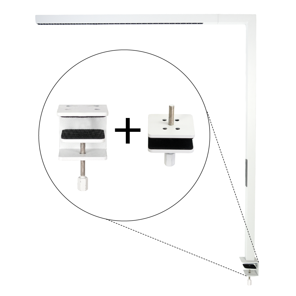 LED Büro-Klemmleuchtel Up/Down, UGR<16, CRI98, dimmbar, 45 W, 1200 x 40 x 1050 mm, 3500 lm, weiß.