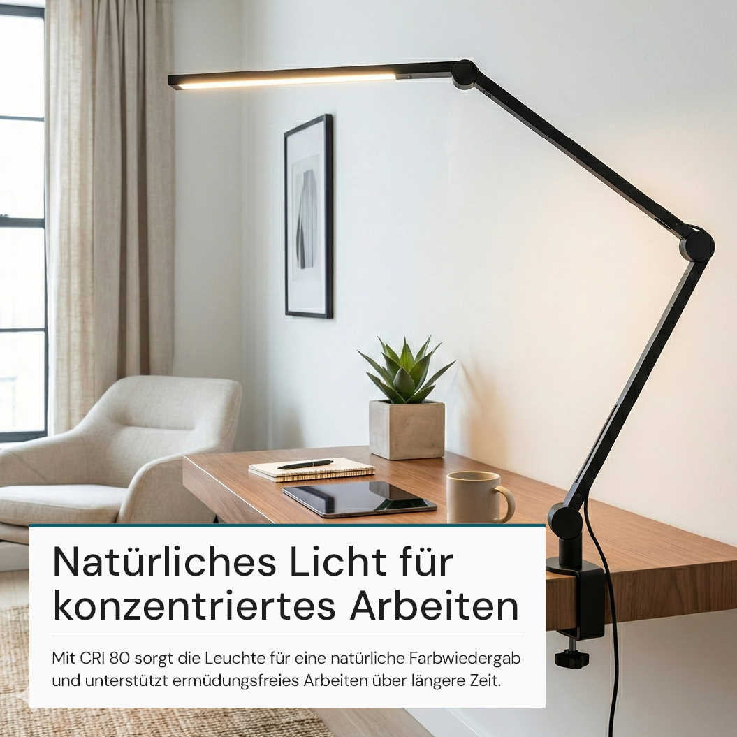 LED-Schreibtischlampe mit Clip, in Schwarz, dimmbar, 5 Farbtemperaturstufen, 10 W, 450 lm, klemm- und verstellbare Monitorlampe