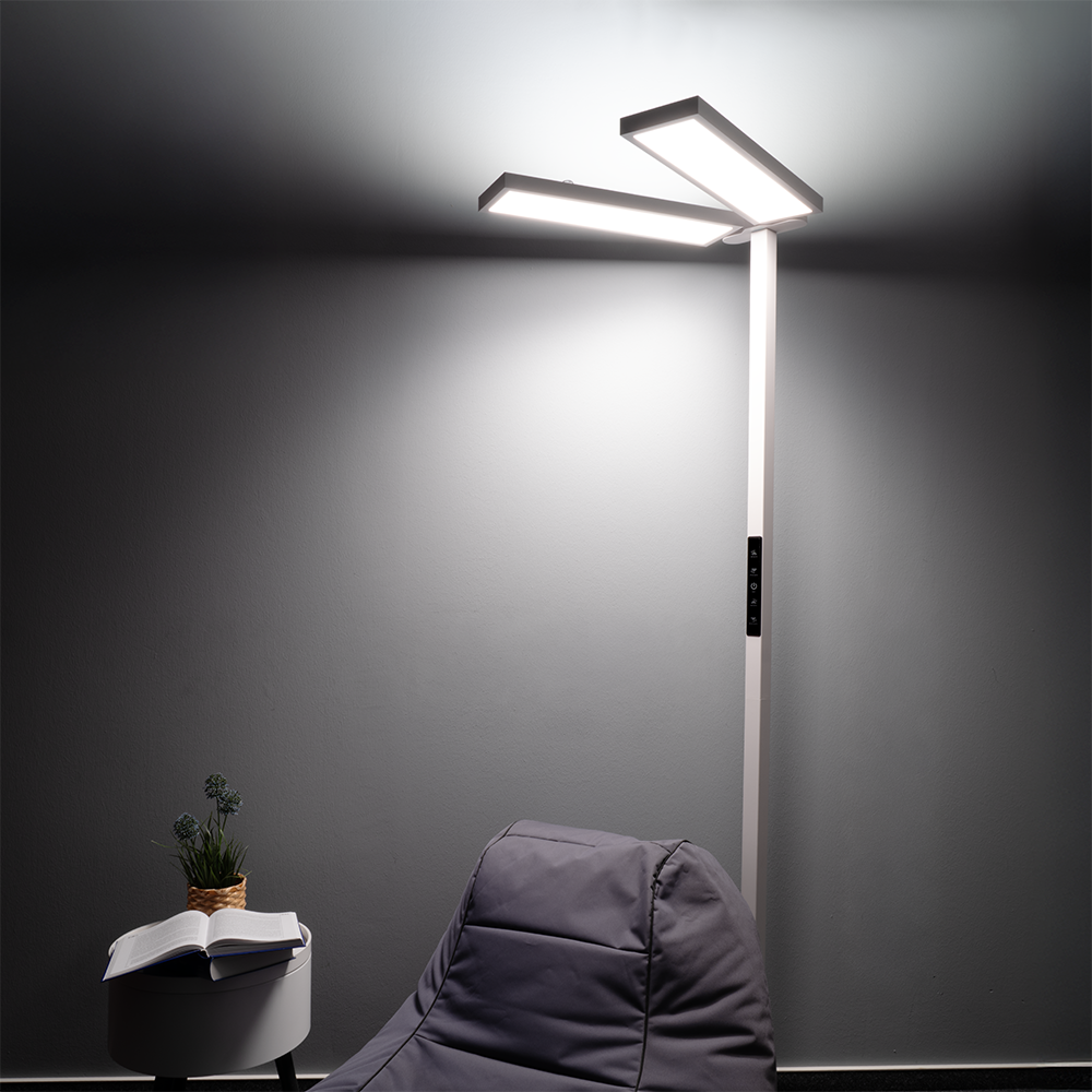 LED Büro-Stehleuchte DUO Line, Up/Down, weiß, 120 W, 8500 lm, 4000 K (neutralweiß), UGR<16 blendfrei, CRI98, dimmbar, RG0, Arbeitsplatzleuchte